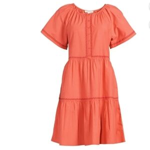 beachlunchlounge Coral Short-Sleeve Tiered Cotton Dress